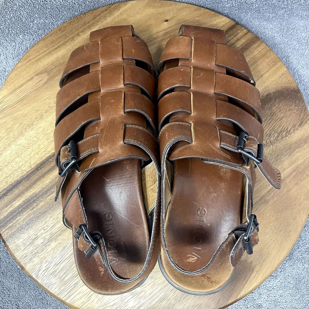 VIONIC Gil Brown Leather Adjustable Buckle Sling Fisherman Sandals Men's Size 12 - Picture 5 of 8